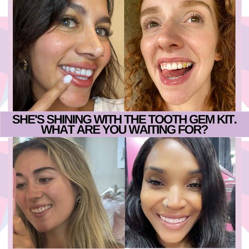 Tooth Gem Kit Professional for Beginners and Pros - Tooth Gems Video APP for Best Designs, Teeth Gems Kit with Glue and Light - Over 30 Gems & Shapes - Made in USA