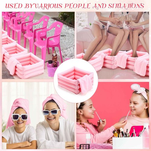 FillTouch 12 Pcs Foot Spa Kit for Girls Kids 12. 5 x 12. 5 x 8. 3 Inch Foot Care Bath and 12 x 28 Inch Hand Towels Washbasin Salon Towels for Spa Sleepover Party Supplies(Light Pink)