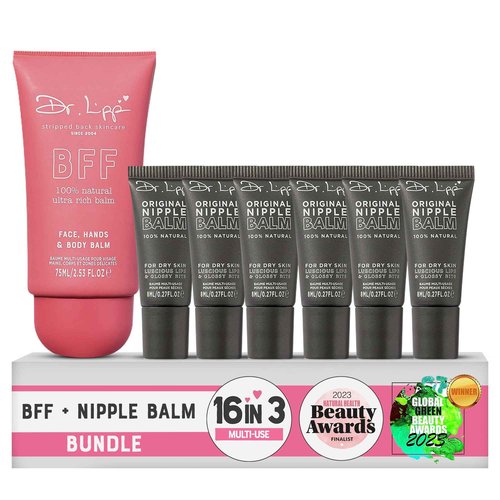 Dr. Lipp BFF ultra rich Balm 75ml & Original Nipple Balm 6x8ml BUNDLE – 14-in-TWO Multi-Use Balms for Dry Skin, Lips, Nipples & More – 100% Natural Coconut Oil & Lanolin – Fragrance & Cruelty Free