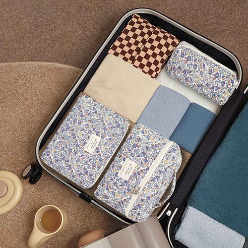 3Pcs Makeup Bag Cotton Quilted Travel Cosmetic Bag Cute Floral Makeup Pouch Large Toiletry Bag for Women Girls
