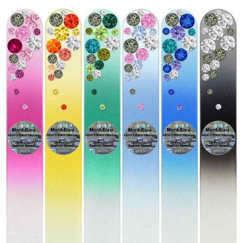 Mont Bleu Gift Set of 5 + 1 Free Glass Nail Files Hand Decorated with Crystals - Unique Gifts for Women - Handmade Gifts - Czech Tempered Glass - Best Gifts for Women - Nail File