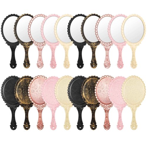 Namalu 20 Pcs Vintage Handheld Mirrors, 9.8" l x 4.5" W Portable Hand Held Embossed Flower Retro Compact Mirror with Handle for Women Face Makeup Travel Mother‘s Day Gift(Multicolor)