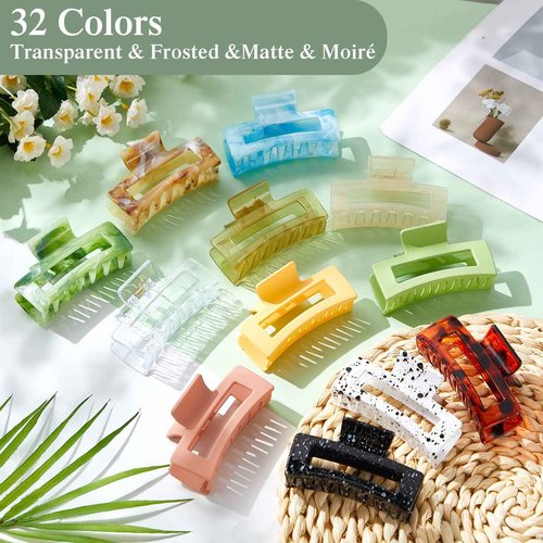 Cindeer 64 Pcs Medium Hair Claw Bulk Hair Clips Set Rectangle Claw Clips Matte Thin Clamps Accessories for Women Girls for Thick(3.35 Inch,Multicolor)