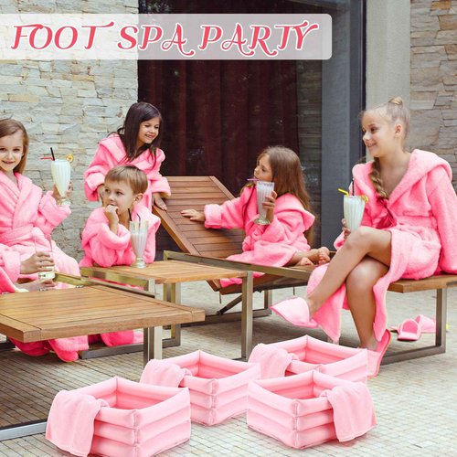 FillTouch 12 Pcs Foot Spa Kit for Girls Kids 12. 5 x 12. 5 x 8. 3 Inch Foot Care Bath and 12 x 28 Inch Hand Towels Washbasin Salon Towels for Spa Sleepover Party Supplies(Light Pink)