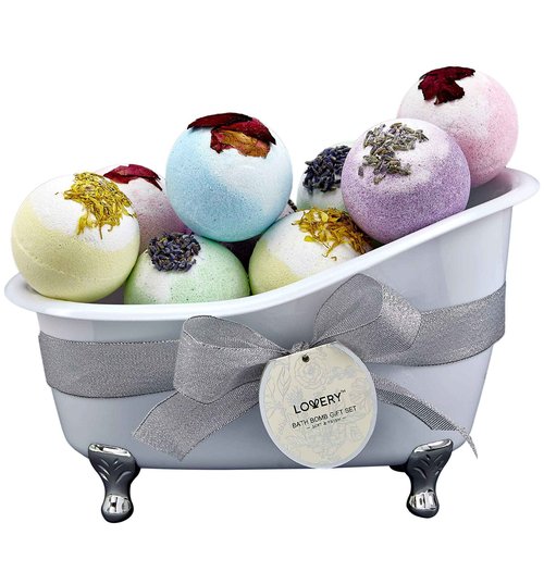 Bath Bomb Self Care Gifts for Women, White Elephant Gifts for Adults,10 Oversized Two Tone Bath Fizzies with Shea & Coco Butter Dry Flower Petals, Rich, Spa Bath Set in Cute Tub