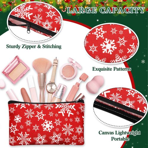 SilTriangle 24 Pieces Makeup Bags Bulk Canvas Cosmetic Bags Purse Organizer Zipper Cosmetic Pouch Portable Travel Toiletry Pouch for Women Men Gifts, 7 x 4 Inch (Christmas)
