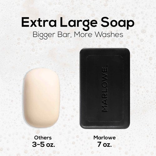 MARLOWE. No. 106 Charcoal Soap 7 oz (6 Bars) Body Bar Soap for Men, Cleansing, Purifying & Hydrating with Natural Extracts, Shea Butter, Olive Oil & Green Tea Extracts, Fresh Woodsy Scent