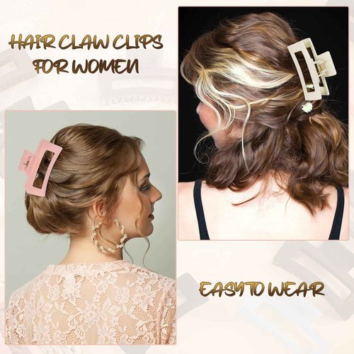 Tigeen 34 Pcs Hair Clips, Square Claw Clips for Women Girls, 3.3" Medium Non Slip Rectangular Matte Claws Accessories Jumbo for Thin Hair