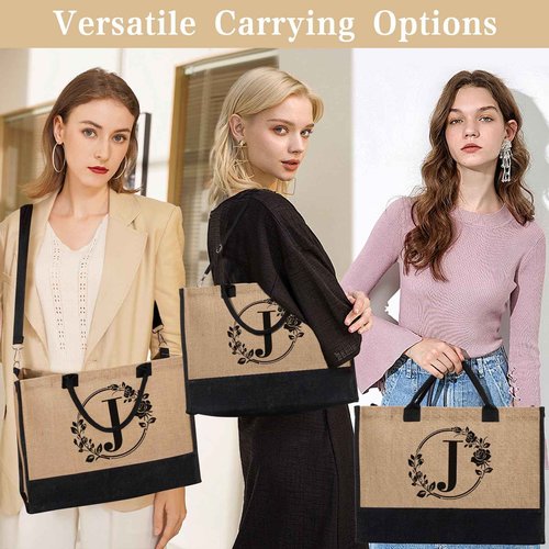 Personalized Gifts for Women, Initial Jute Tote Bag Beach Bag Makeup Bag, Monogrammed Birthday Gifts Tote Bag for Mom Women Her