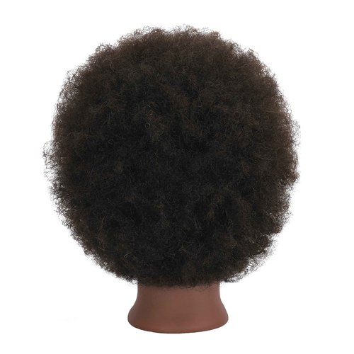 QACIEH Afro Kinky Curly 100% Real Human Hair Mannequin Head with Stand for Hairdresser Practice Cosmetology Manikin Doll Training Head Braiding Styling Coloring Bleaching Dyeing Cutting Updos Display