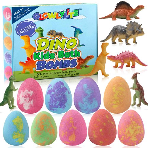 GlowlyLite Bath Bombs | 9 Pack Organic Bath Bomb For Kids With Surprise Inside | Organic Bubble Bath Fizzies With Toys, Fun Birthday Gift And Stocking Stuffer for Boys and Girls, Perfect for Bath Time