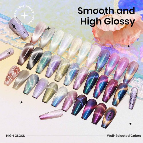 SUPWEE Magnetic Cat Eye Gel Nail Polish Set 12 Colors Cateye Gel Polish with Magnetic Stick Chameleon Cat Eye Gel Aurora Cat Eye Gel and Glass Cat Eye Gel Collection for Home DIY Manicure