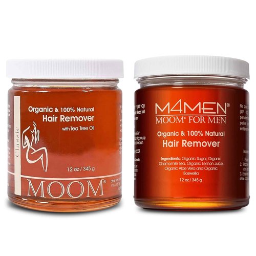 MOOM His & Hers Sugar Wax Kit - 12oz Jar for Women's Bikini, Brazilian, Face, Underarms & Legs + 12oz Jar for Men's Back, Chest, Eyebrows & Body - Made with Tea Tree Oil (Waxing Strips NOT Included)
