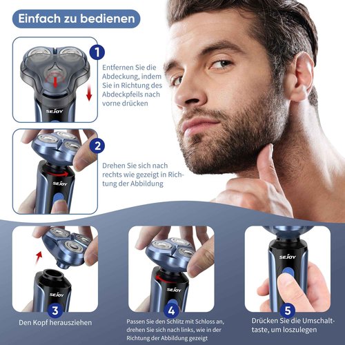 Sejoy Electric Razor for Men's Face, Mens Electric Shavers Cordless, USB Rechargeable Rotary Razors, Portable 5 in 1 Kit Dry Wet Shaver, IPX7 Waterproof for Home Travel