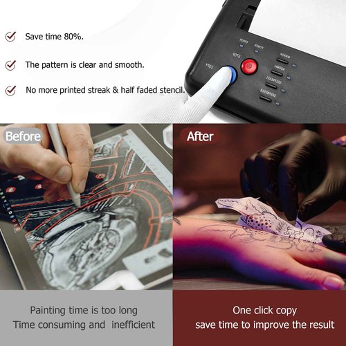 CORIEOSD Tattoo Transfer Stencil Machine with 20 Thermal Tattoo Kit Copier Printer Tattoo Transfer Stencil Paper Tattoo Stencil Printer Machine for Tattoos Black Version