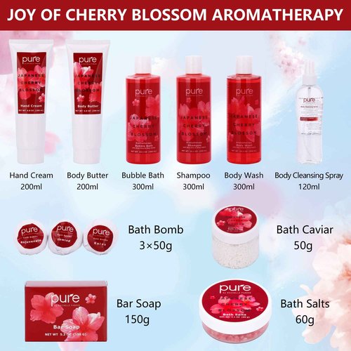 Womens Birthday Gift Basket - Spa Gift Basket For Women - Japanese Cherry Blossom Spa Set. Christmas Bath and Body Gift Basket for Girlfriend/Wife. Bath & Body for Holiday Gift #1 Spa Basket for Her
