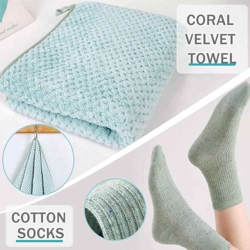 Birthday Gifts for Women, Mother's Day Gift Basket, Ocean Relaxing Spa Gifts Basket Care Package / Luxury Coral Towel, Unique Self Care Gifts Get Well Soon Gifts Idea for Mom Her Friends Sister Wife