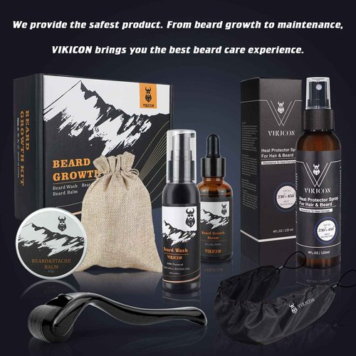 VIKICON Father's Day Gift Set for Men with Beard Hair Straightener & Heat Protectant Spray, Mini & Auto Shut Off Cordless Beard Brush