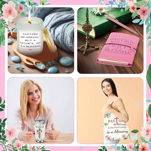10 Pcs Pastor's Wife Appreciation Gifts Set Includes Blanket Christian Makeup Bag Tote Bag Pen Notebook Cup Aromatherapy Keychain Bookmarks Thank You Card for Pastor Wife Christmas Thank You Gifts