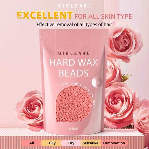 GIRLEARLE 2-Pack Hard Wax Beads, 2.5lb Aloe for Brazilian Bikini & Sensitive Skin, 2.5lb Rose for Face & Body, Legs, Eyebrow, Facial Coarse Hair