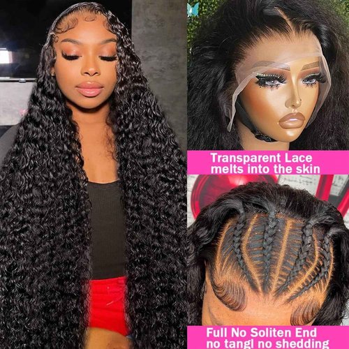 UTracycoy 30 Inch Lace Front Wig Human Hair Pre Plucked 180 Density 13x4 HD Transparent Deep Wave Lace Frontal Wigs for Black Women Deep Curly Human Hair Lace Front Wigs (30 Inch)