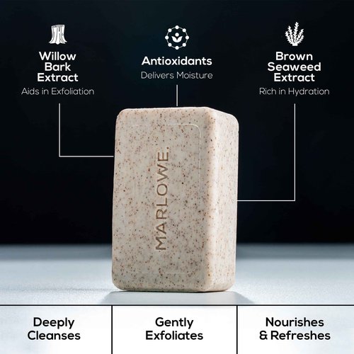 MARLOWE. No. 102 Body Scrub Soap 7 oz (6 Bars) Exfoliating Soap Bar with Shea Butter, Olive Oil & Green Tea, Cleanses & Smooths, Sage & Fir Scent