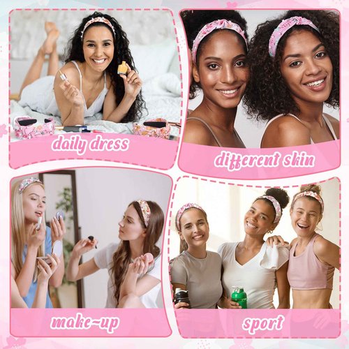 Jexine 6 Pcs Pink Christmas Knotted Headbands with Jeweled Rhinestones for Women Wide Snowflake Xmas Tree Headbands Candy Cane Cookies Gingerbread Hairbands Hair Accessories Party Supplies
