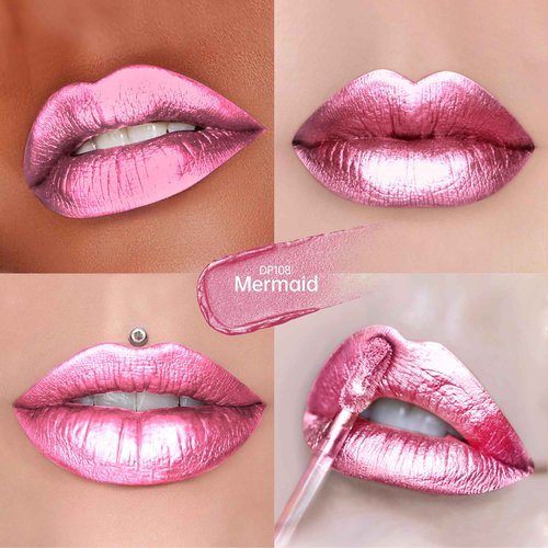 Depuplum 3Pc Lipsticks Set for Women Metallic Lipstick Long Lasting Dark Red Pink Burgundy Lip Gloss, Metal Shine Lightweight Hydrating Full Coverage Lip Color, DP101/104/108