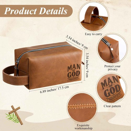 Shinylin 3 Pcs Pastors Man of God Gifts for Men Christian 11.2oz Inspirational Coffee Mug Religious Bible Verse Leather Toiletry Bag Scripture Keychain for Dad Church Baptism Souvenir Christmas