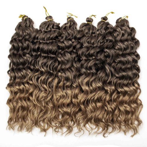 Ocean Wave Crochet Hair 18inch Deep Wave Curly Crochet Hair For Women,Ombre Hawaii Curly Braiding Hair Synthetic Bohemian Crochet Braid Water Wave Crochet hair Extensions (6Packs, T1B/27)