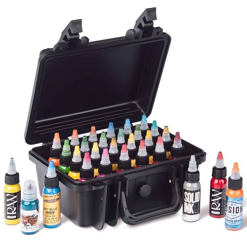 Holder Ink® Tattoo Ink Travel Case for 1oz tattoo ink bottle sizes. Carrying solution that allows you to pack your essential kit of tattoo inks. Capacity for 24 ink bottles. Pressurized valve included