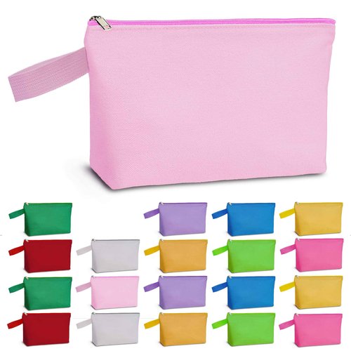 Koolmox 20 Pieces 12Oz Make up Bags bulk with Bottom & Strap, Multi-purpose Cotton Canvas Pouch Travel Toiletry Pouches, Blanks for Personalized Projects (Assorted Color, M, 10.2x5.5x2.1'')