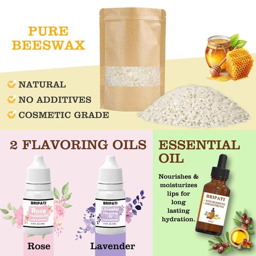 BRIPATI DIY Lip Balm Making Kit for Adults to Make Your Own Moisturizing Lip Balms with Natural Beeswax, Lip Base Oil, Essential Oil, Empty Lip Balm Tubes Jars, Birthday Christmas Mother’s Day Gift