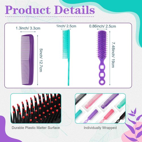SiliFine 72 Pcs Bulk Hair Brushes Combs Set for Homeless Individually Wrapped Hairbrushes Bulk Curly Thick Long Smoothing Detangling Hairbrushes for Women Hotel Homeless Nursing Charity (Multicolor)