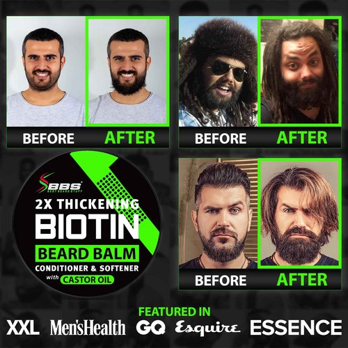 Beard Growth Kit w/ 2X Thickening Biotin Beard Balm for Men & Mustache Wax + GROW 11-in-1 Mens Shampoo & Conditioner (Hair Growth Shampoo for Men w/Biotin) - Formulated in America