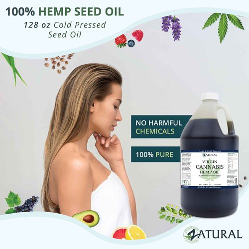 Zatural Hemp Oil 100% Pure Cold Pressed High Vegan Omegas 3 & 6 No Fillers or Additives Therapeutic Grade (1 Gallon)