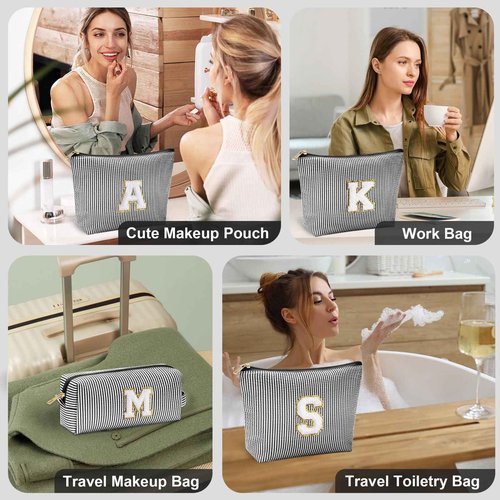 YOOLIFE Gifts for Teen Girls - Personalized Initial Cosmetic Makeup Pouch | Travel Bag | Black