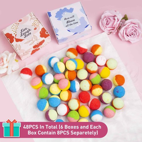 kainga Recka 48 Natural & Organic Bath Bombs for Women and Kids, Rich in Essential Oils, Relaxation and Stress Relief, BathBombs Gift Set for Mothers Day, Christmas, Valentines Day & Birthday