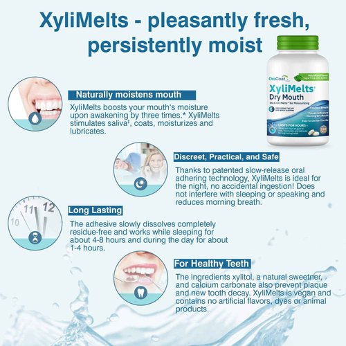 Oracoat XyliMelts for Dry Mouth Night Time or Day - Moisturizing Dry Mouth Adhering Discs, Sugar Free with Xylitol, 230 Count, Mint Flavor, 8-Hour Relief
