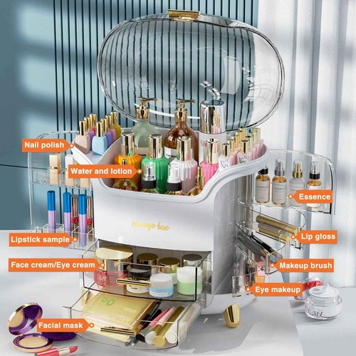 CandleWo Large Capacity Makeup Organizer Countertop Vanity Organizer for Waterproof and Dustproof Skincare, Multi-Style, Clear
