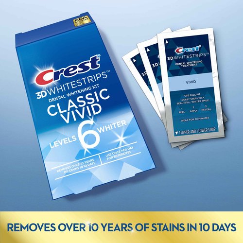 Crest 3D Whitestrips, Classic Vivid, Teeth Whitening Strip Kit, 20 Strips (10 Count Pack) (Pack of 2)