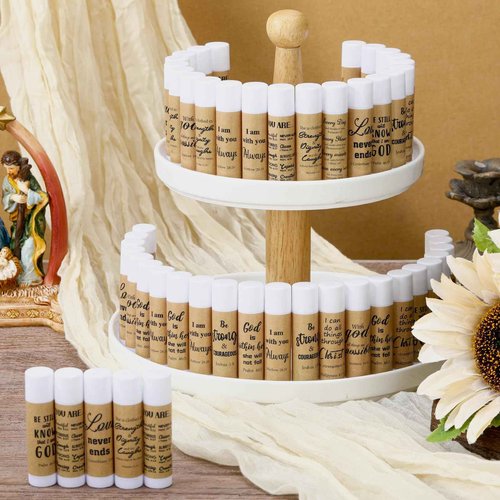 Dansib 50 Pack Christian Religious Gifts Bulk Lip Balms for Women Men Religious Church Party Favors Bulk Bible Verse Lip Balm with Scripture Inspirational Gifts for Coworkers Staff Employee