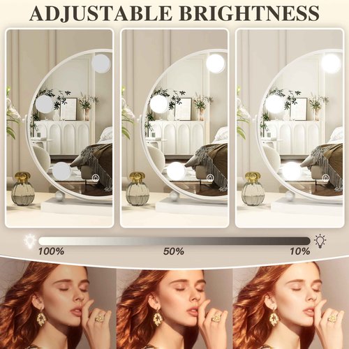 ROLOVE 13 Inch Hollywood Vanity Mirror with Lights, Round Make Up Mirror with Lighting, LED Makeup Mirror with 5 Dimmable Bulbs for Bedroom Tabletop, Smart Touch Control, 360° Rotation