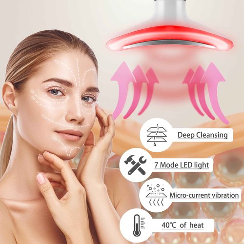 XMXW 7 Color True Beauty Glow Facial Massager, Red-Light-Therapy Wand for Facial Skin Care, Vibrating Massager for Face and Neck, Galvanic Facial Machine, Lymphatic Drainage Massager Face
