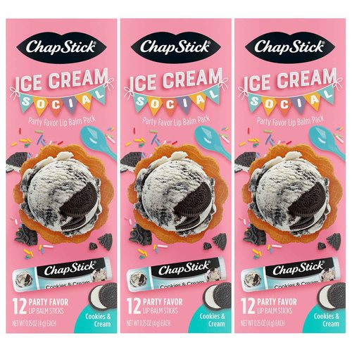 ChapStick Party Favors, Ice Cream Social Lip Balm Packs (36 Sticks) – Sweet & Fun Gifts for Teens & Adults, 0.15 Oz Ea