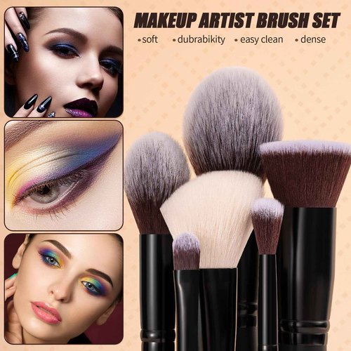 ZAMEL Makeup Artist Real Goat Synthetic Hair Make up Brushes Set, 15 Pcs Deluxe Face& Eye Best Makeup Brush set Ultra Soft Dense Flat Foundaiton Powder Blush Concealer Blending Eyeshadow Brush