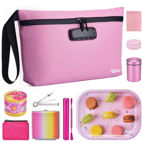MAICHENG Lockable Storage Bag with 10 Accessories - Multi-Purpose Travel Organizer for Cosmetics, Medical Supplies & Documents, Unique Design, Ideal Gift for Women, Pink