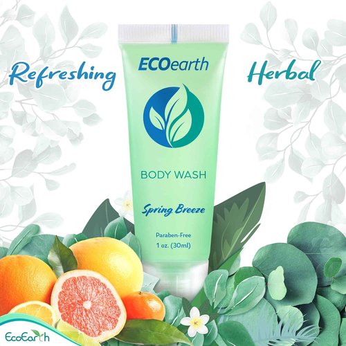 EcoEarth Travel Size Body Wash (1 fl oz, 200 PK, Spring Breeze), Delight Your Guests with a Revitalizing and Refreshing Hotel Body Wash, Quality Mini and Small Size Guest Hotel Toiletries in Bulk