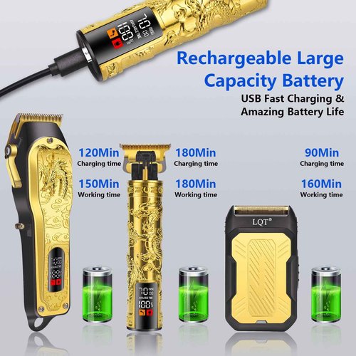 LQT Professional 3-in-1 Haircut and Shaving Set, Gold Design LED Display 17 Accessories + Travel Storage Box, Equipped with Large Capacity Battery, Holiday Gift, Men's Gift