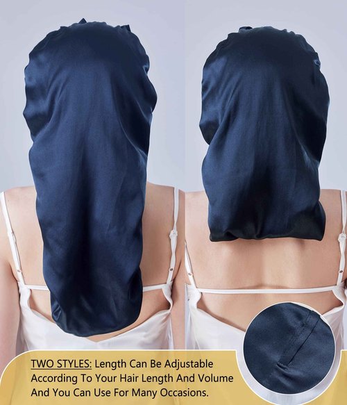 Cocheng Mulberry Silk Bonnet for sleeping long Silk Bonnet for Curly Hair Braids Cap for Women Silk Cap with Tie Band